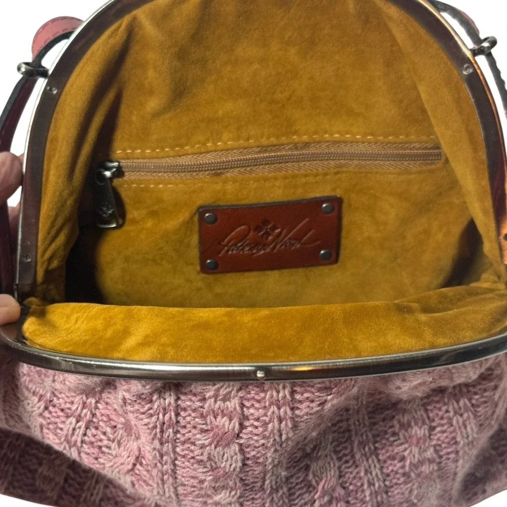 PATRICIA NASH Silvia Frame Bag Dusty Rose Leather & Knit Kiss Lock Crossbody